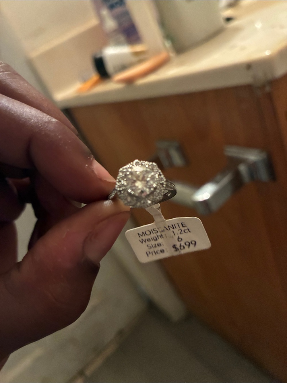 Moissanite Halo Engagement Ring in Silver-Tone